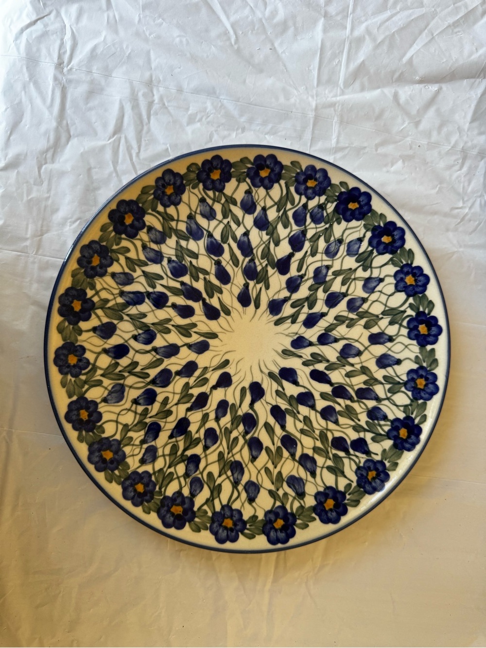 Unilateral W L Polish Pottery Plate Hand Painted Blue Green - Picture 2 of 5